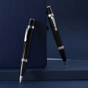 短款金属圆珠笔口袋笔可爱旋转出芯黑色中油笔便携随身签字原子笔