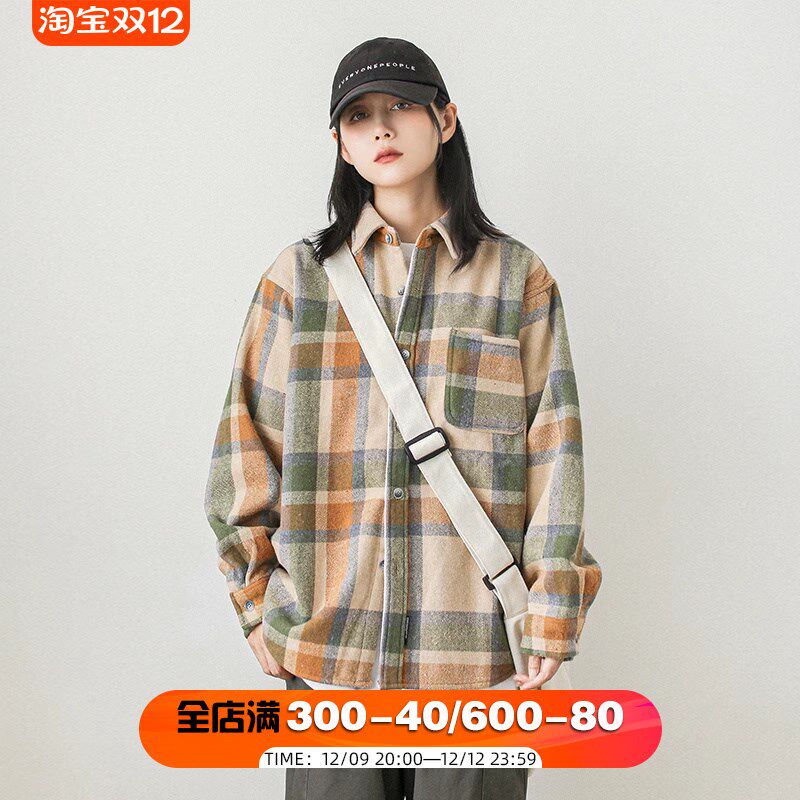 漫渡冬季加绒加厚女款情侣衬衫女宽松大码外套2024新款保暖衬衣