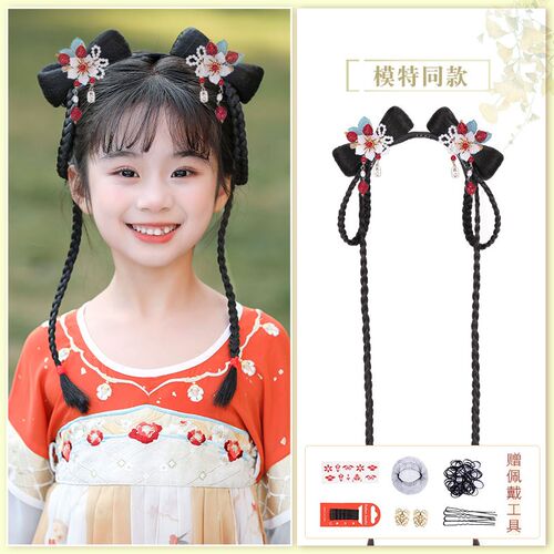 儿童古风假发一体式汉服头饰发髻垫发包女童古装假发盘发百搭造型