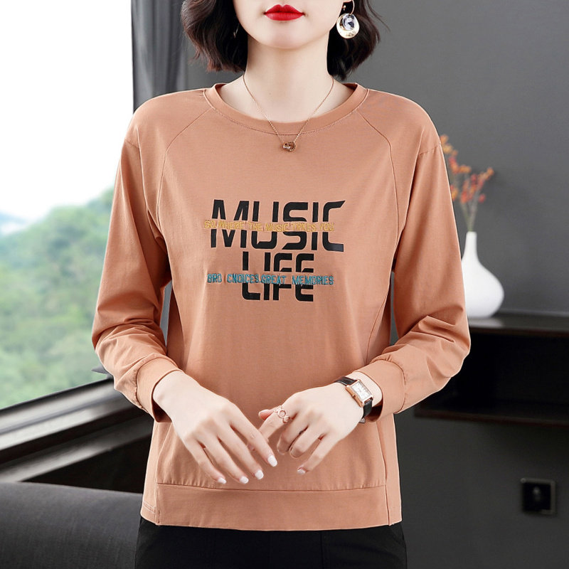 纯棉长袖t恤女 宽松上衣中老年妈妈装早春新款百搭打底衫秋衣外穿