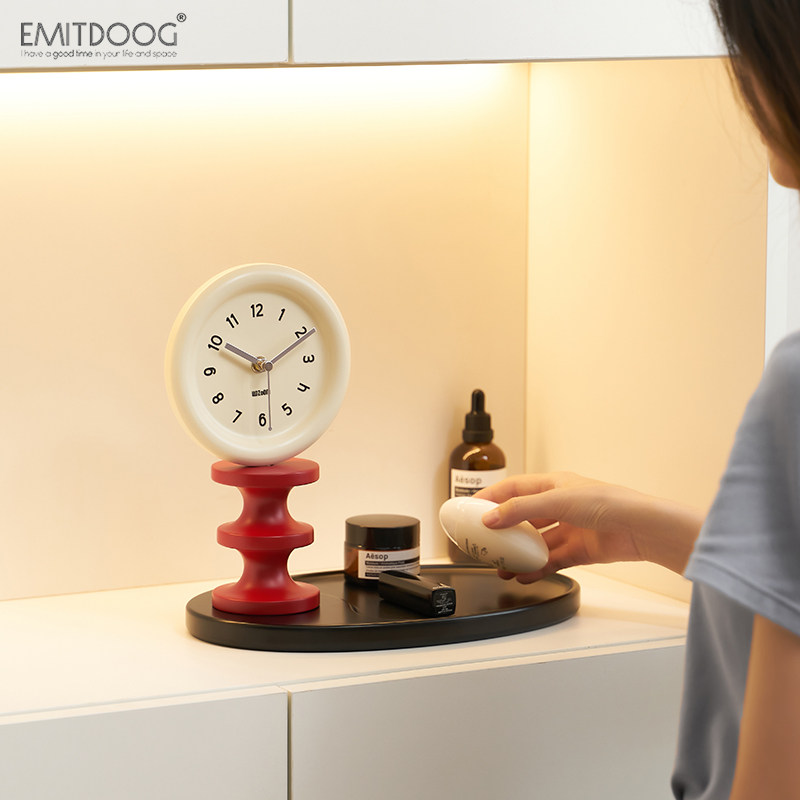 EMITDOOG客厅玄关收纳桌面高级感时钟摆件电视柜钥匙托盘装饰品