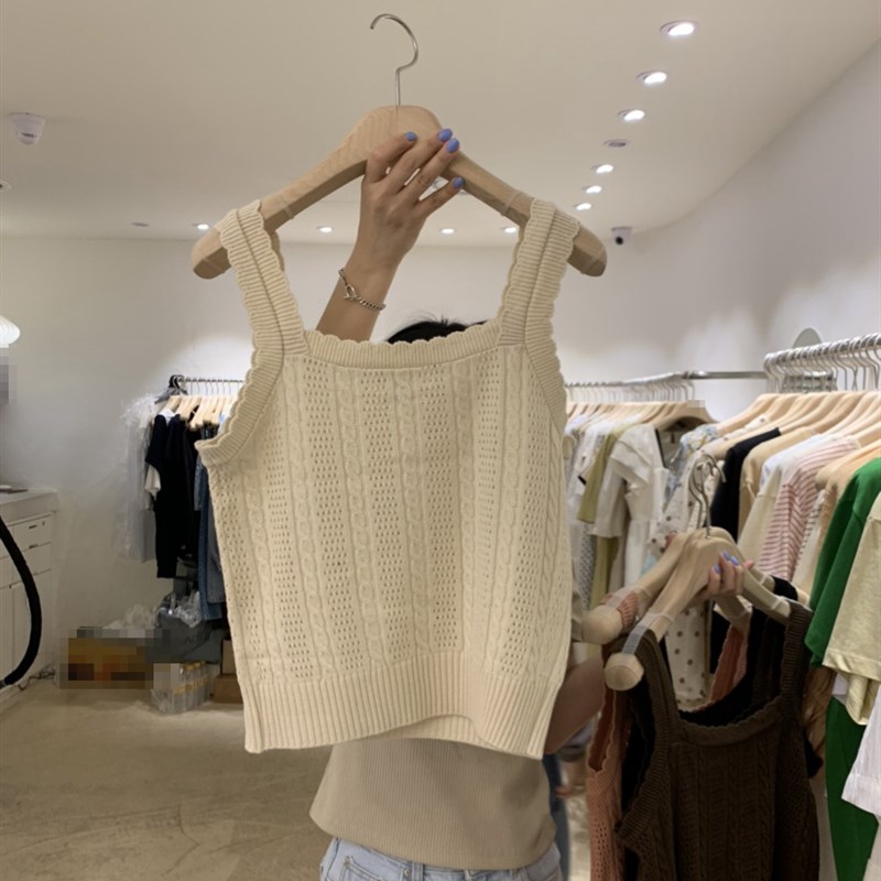 韩国东大门2024夏季新款甜美显瘦镂空针织吊带小背心女外穿上衣潮