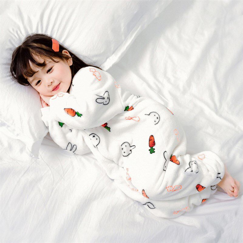 儿童连体睡衣宝宝秋冬季加绒加厚法兰绒家居服珊瑚绒爬服婴儿睡袋