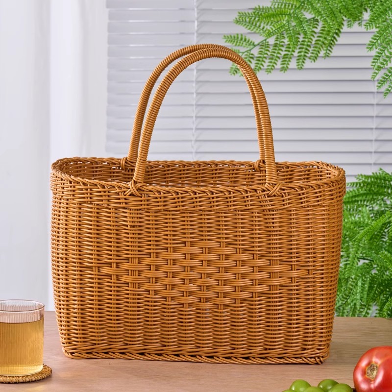 买菜篮子手提篮购物篮仿藤编织水果中国结篮子野餐篮采摘蔬菜水果