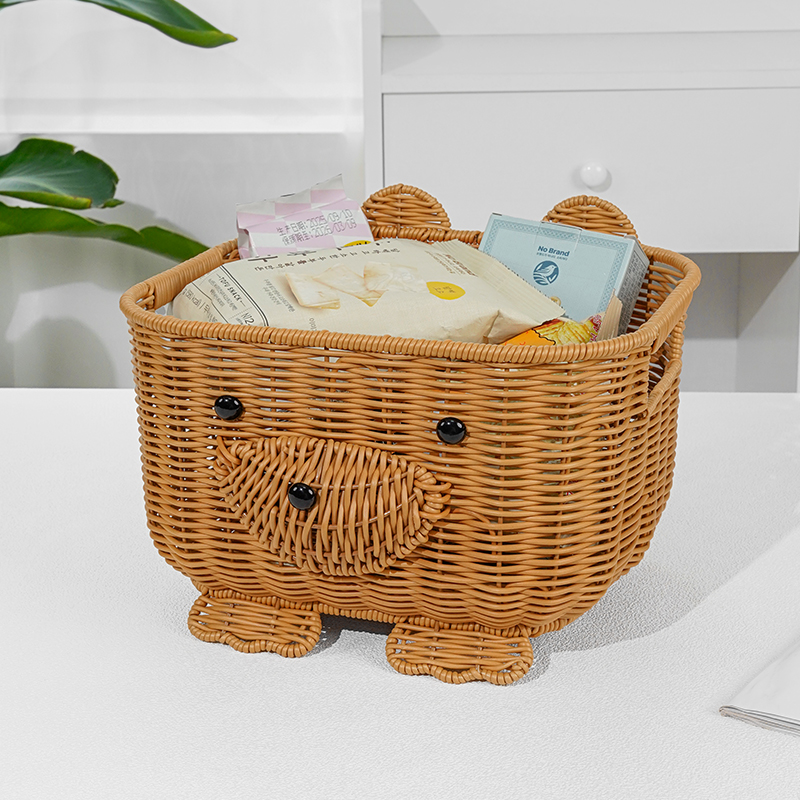 动物造型小狗熊收纳篮可爱大容量仿藤纯手工储物点心家用