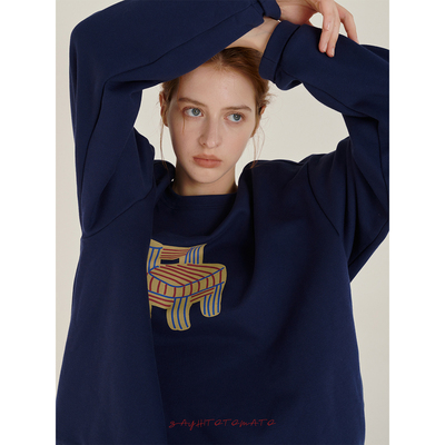 Sayhitotomato【复古沙发】印花圆领宽松舒适休闲简约薄绒卫衣