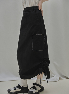 Sayhitotomato【毛边设计口袋】侧边抽皱工装风口袋肌理毛边半裙