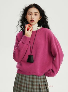 Sayhitotomato【日照森林】火龙果色美丽奴羊毛圆领套头宽松毛衣