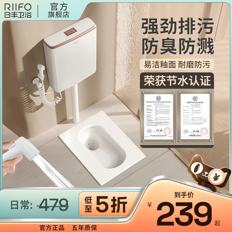 日丰蹲便器蹲坑式水箱整套家用蹲厕卫生间厕所便盆蹲坑便池大便器,家装主材,蹲便器,淘宝优惠券,粉丝福利购,淘宝优惠卷