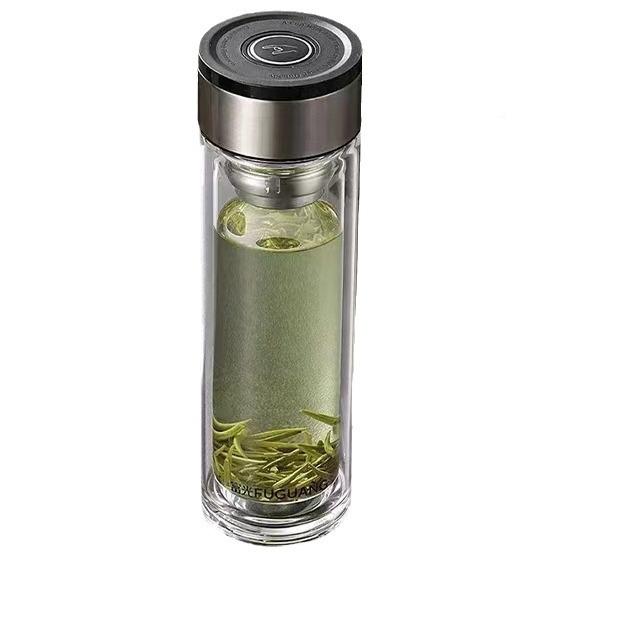 键富光一键开盖双层玻璃一杯男士速开载车水杯茶水离便携办分公泡