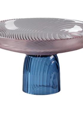 轻风大水果盘甜品台玻托盘式高璃脚家用客厅茶ps几奢蛋糕点心法简