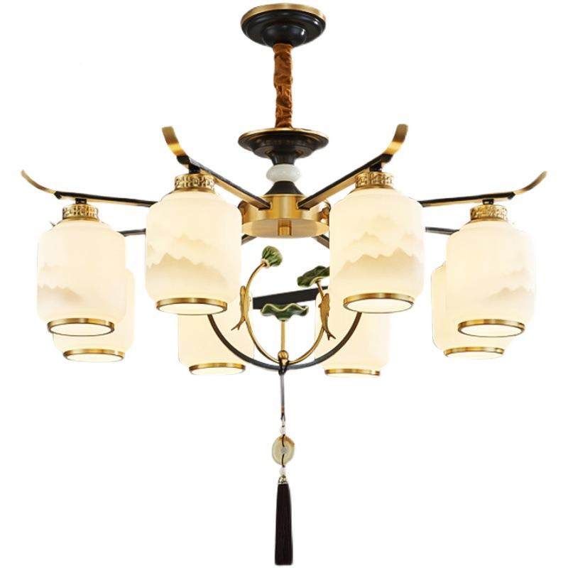 新中式荷吊灯全铜客厅灯禅风隐意主卧室形吊扇灯中国风花餐厅扇灯,家装灯饰光源,智能吊灯,淘宝优惠券,粉丝福利购,淘宝优惠卷