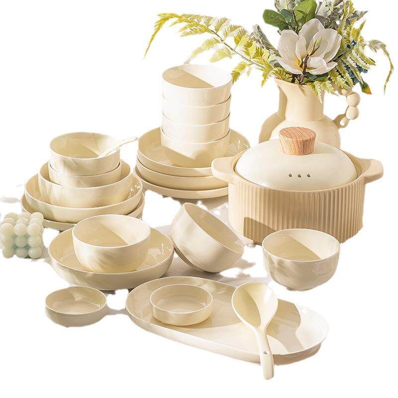 奶油Z1204瓷风碗碟套装家用陶套餐具装送礼碗盘碗具碗乔筷迁