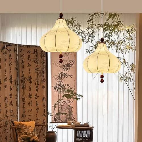 法式中古复古栗子吊灯中式布艺花纹温馨寂吊灯灯南891洋侘新风餐