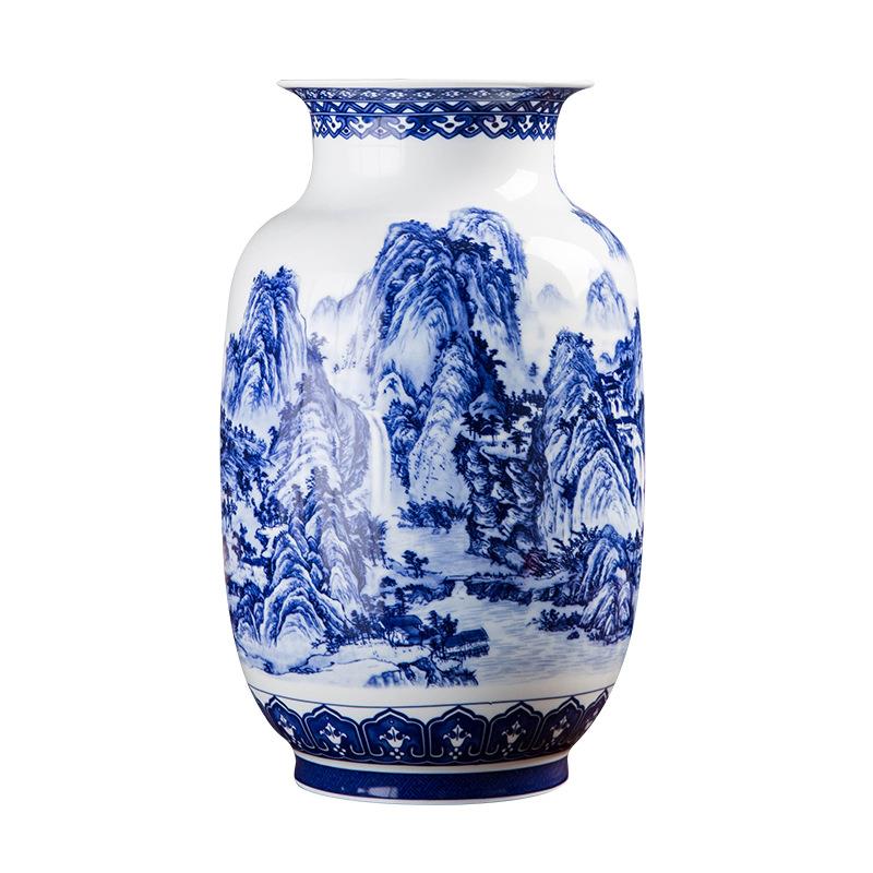 景德镇陶瓷花瓶10青花瓷简约新中式柜台水培插花玄关陶装饰品瓷摆