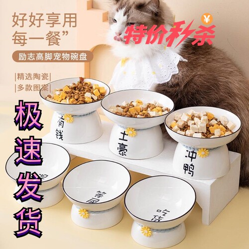 高脚猫碗陶瓷防打翻饭斜口