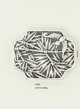 镀银做旧镂空竹牌竖孔方牌背云民族风复古双面配件diy饰品