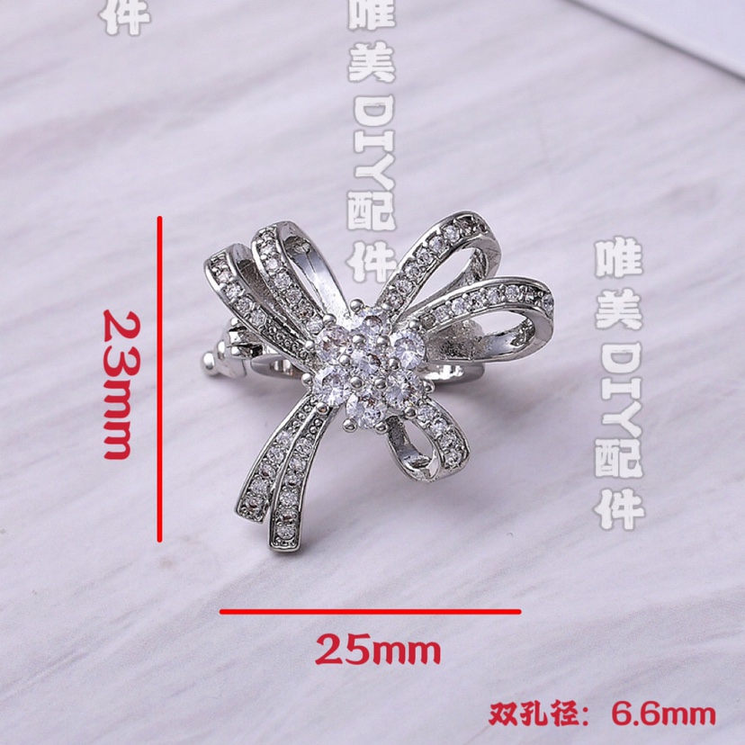 14K微镶锆石双排珍珠扣DIY饰品配件串珠项链毛衣链蝴蝶结双排扣