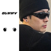 纯黑耳夹男复古男士 小众男式 高级黑色男生简约圆形磁性免中性耳饰