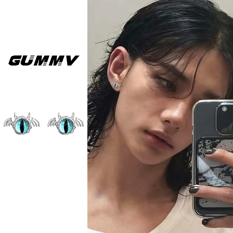 恶魔猫眼耳钉男小众高级欧美耳环