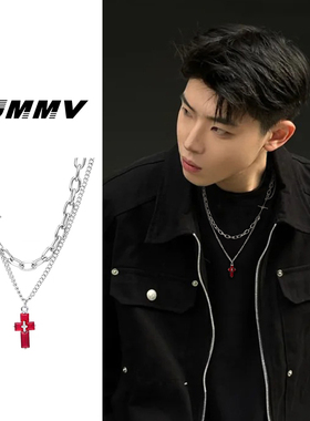 红色系十字架项链男小众潮牌