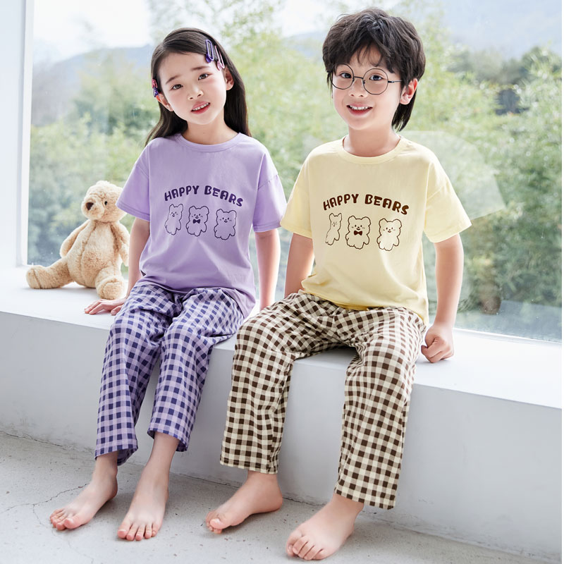 夏季男孩女童睡衣套装薄款家居服