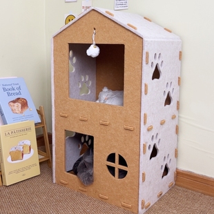 猫抓板窝耐磨不掉屑玩具屋猫窝一体四季通用纸箱双层猫窝上下两层