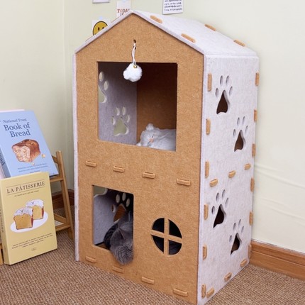 猫抓板窝耐磨不掉屑玩具屋猫窝一体四季通用纸箱双层猫窝上下两层