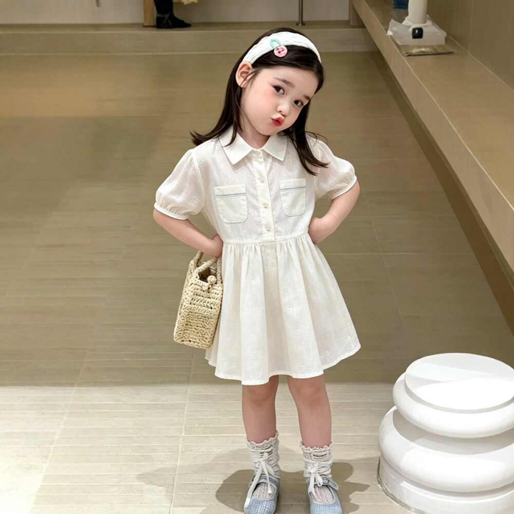 弦阁 衬衫裙女宝宝裙子新款夏装洋气女孩淑女中大童连衣裙童装