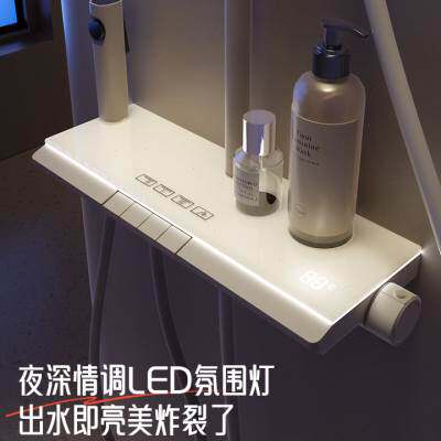 心海伽蓝恒温花洒套装卫生间家用淋雨四功能沐浴器背喷奶油风花洒