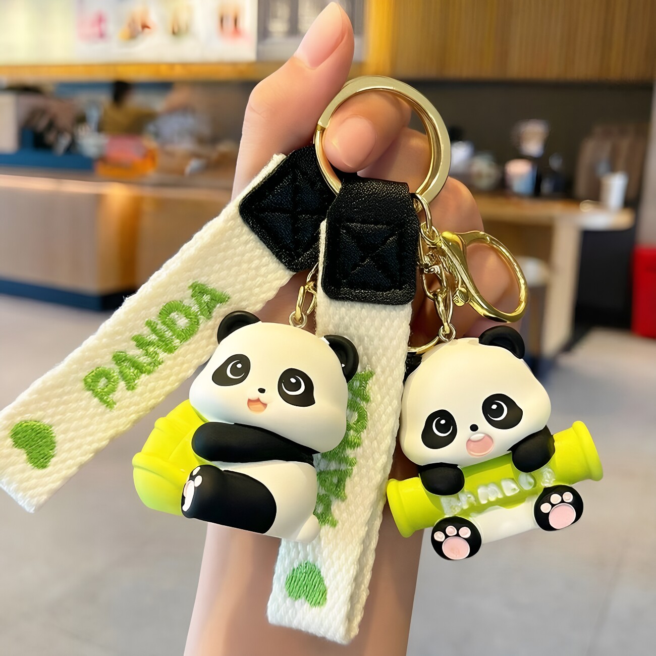 可爱竹子熊猫钥匙扣学生书包挂件