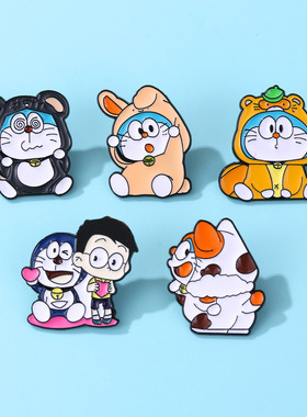 日系卡通哆啦a梦胸针可爱机器猫变装动漫徽章儿童包包挂件配饰品