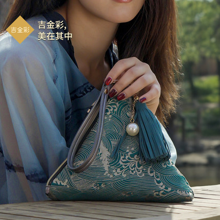 吉金彩水波纹文创三角手拎包古典搭汉服节日送女友古风文创包包