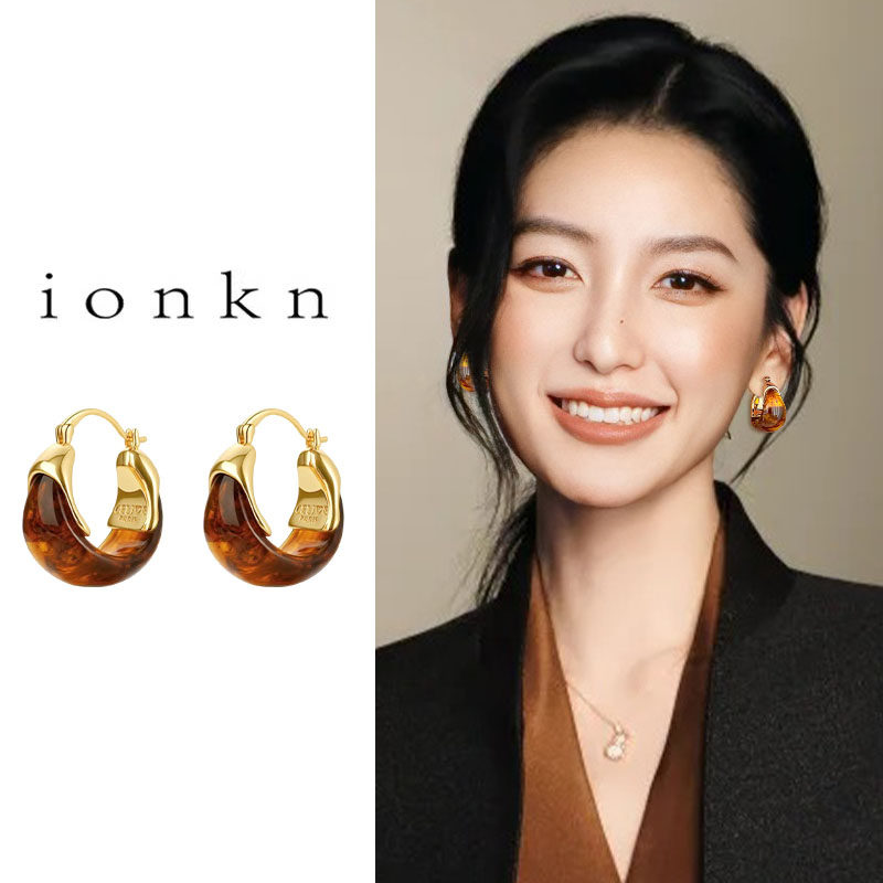 小众夸张琥珀色耳环女独特漂亮耳扣复古轻奢气质大气耳圈高级耳饰