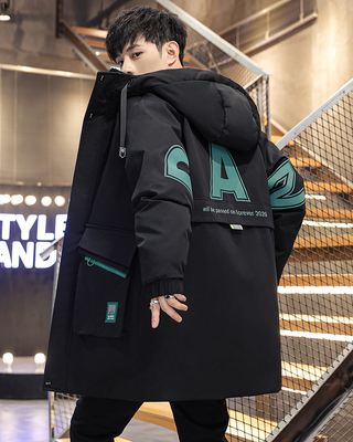 青少年冬季中长款棉衣外套男