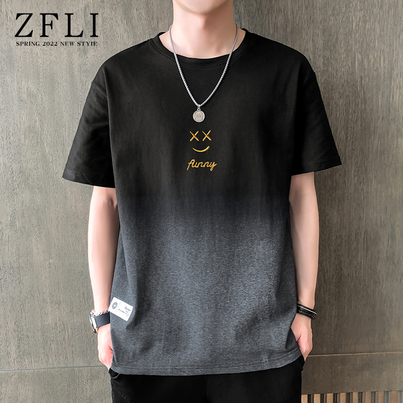 纯棉短袖t恤男士夏季潮牌渐变色半袖男生设计感小众凉感透气体恤T