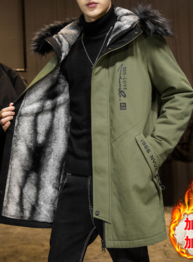 派克服男款加绒厚中长棉袄外