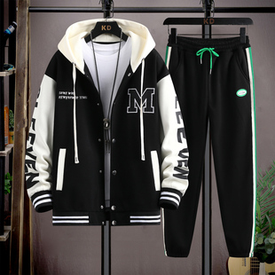 连帽棒球服外套男春秋潮流百搭休闲帅气宽松夹克青少年秋装两件套