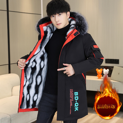 2025男士冬季棉衣中长款加绒加厚仿兔毛保暖青年学生棉服保暖外套