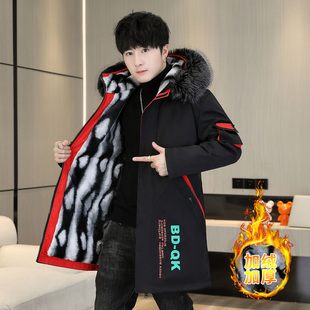 棉服男中长款韩版潮流男棉服青少年中学生冬季加绒加厚棉衣服外套