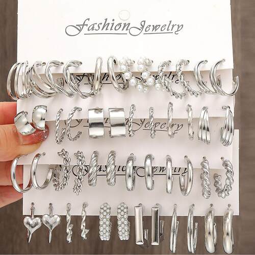 metal Earring Set Women金属耳圈方形耳环耳环套组组合 Earrings