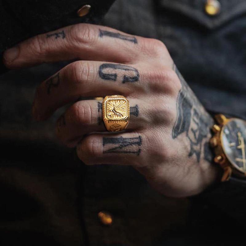 Bald Eagle Signet Ring For Men Gold Plated Bird Stamp Bird R