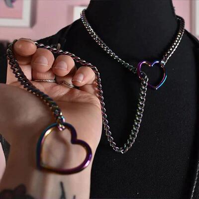 Heart O-ring Slip Chain For Women Punk Rock Necklace Stainle