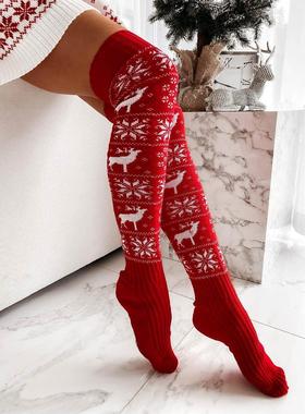 Christmas Women's Socks Thigh High Socks Snowflake Print