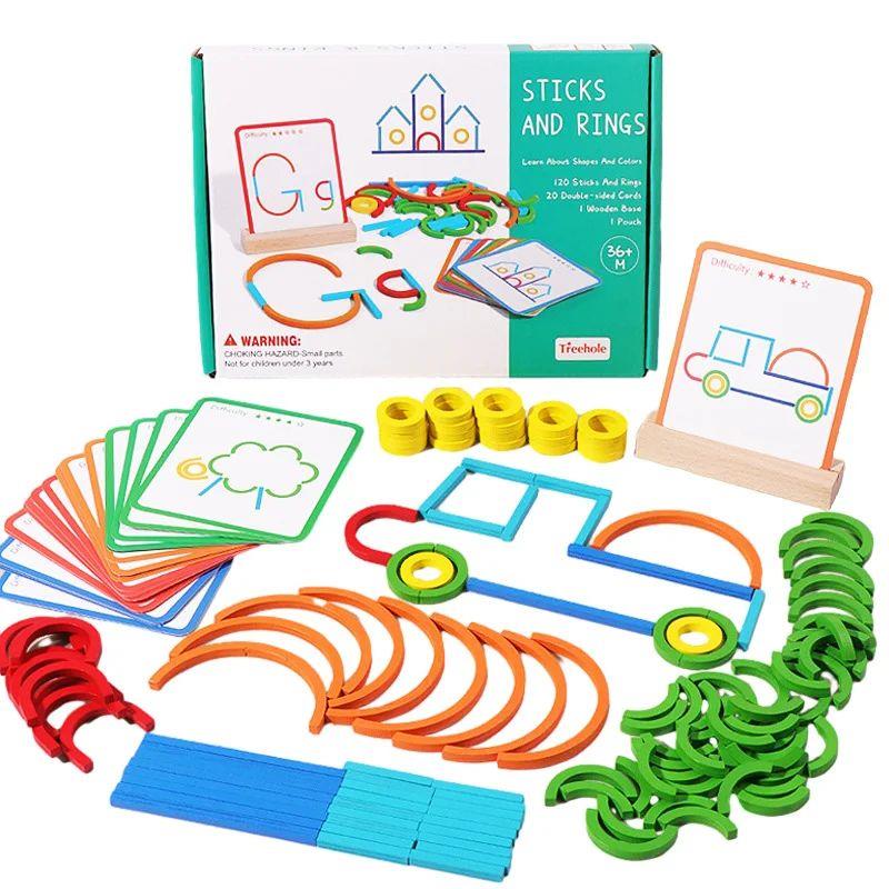 Children Montessori Matching Puzzle Toys Sticks Rings Puzzle