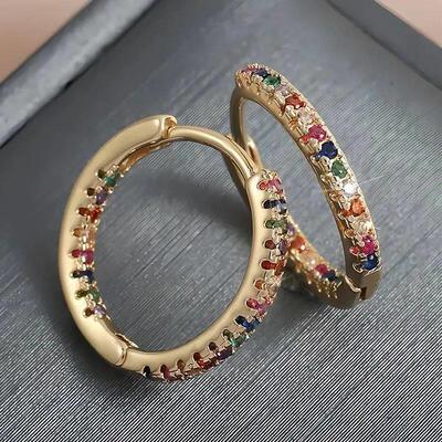 Trendy Gold Color Cubic Zirconia Round Copper Earrings For