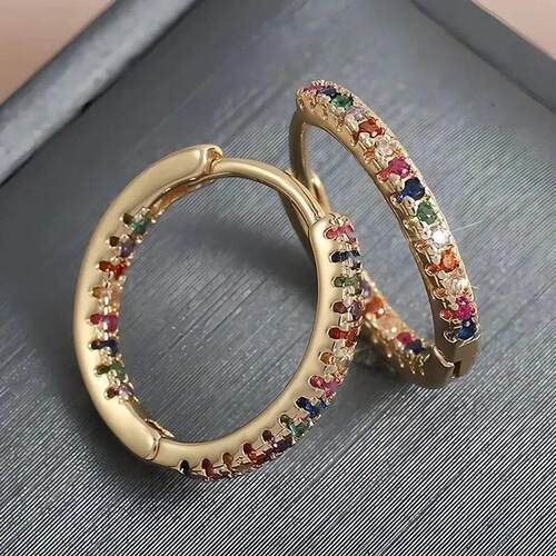 Trendy Gold Color Cubic Zirconia Round Copper Earrings For