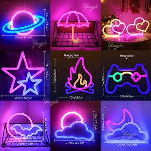 Fire Mode Neon Sign Star Moon Gamepad Night Light Bright LED