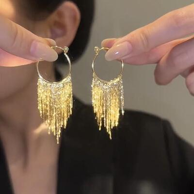 Tassel earrings women金属流苏耳环夸张冷淡风覆古轻奢长款耳饰