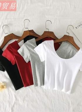 Summer new short crop top women white T-shirt women slim sex